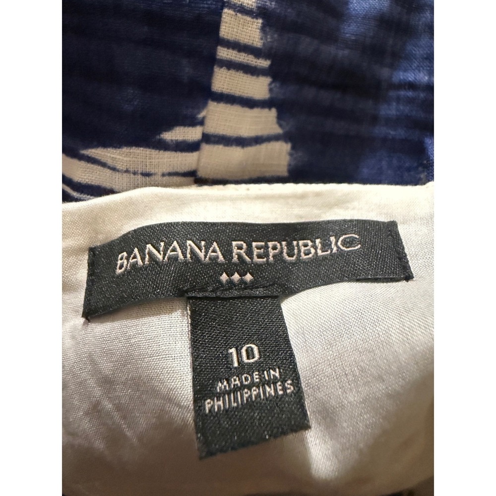 Banana Republic Blue White Abstract Wave Print Tie Front Midi Dress Womens 10 - Picture 3 of 3